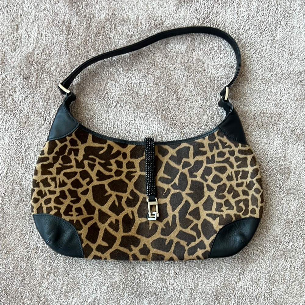 Brown and Black Shoulder Crystal Bag with Animal Print VINTAGE